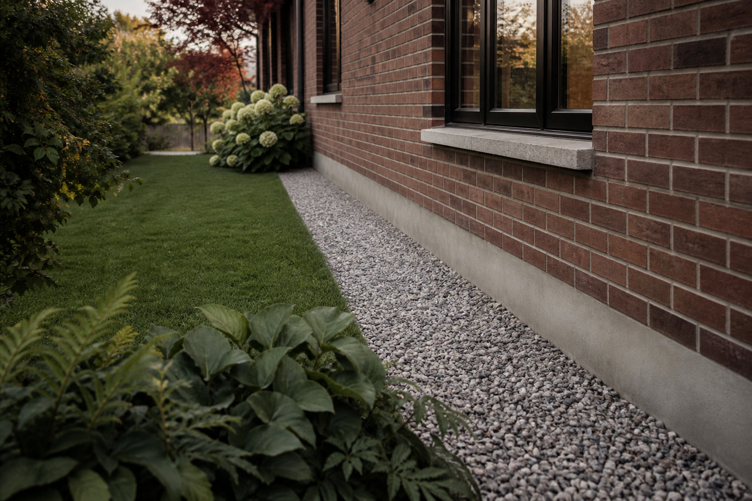 Completed residential french drain installation