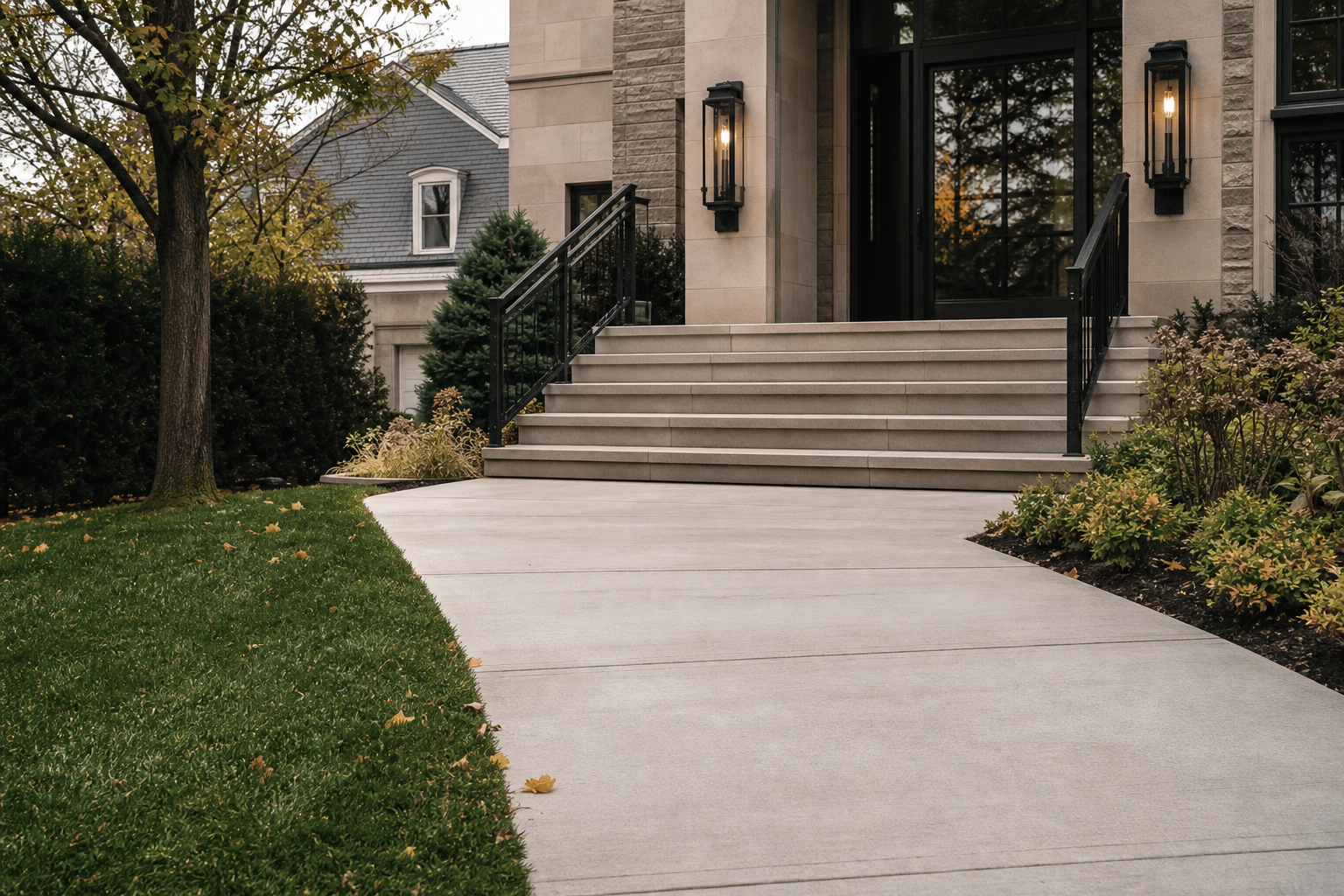Completed concrete staircase and sidewalk