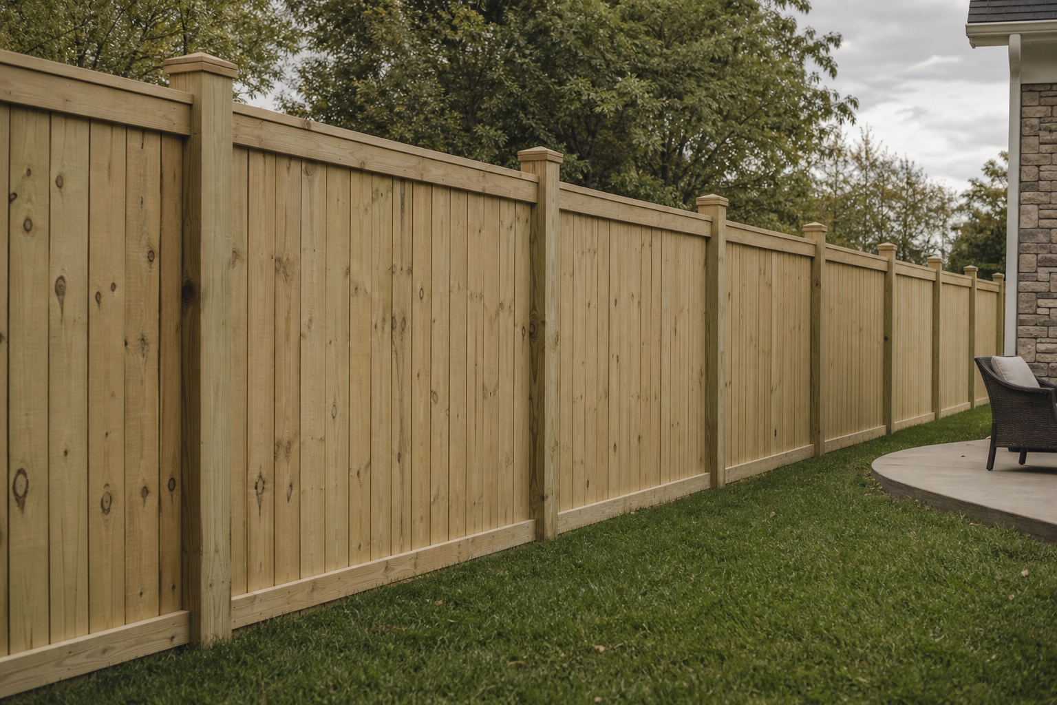 Pressure treated privacy fence installation