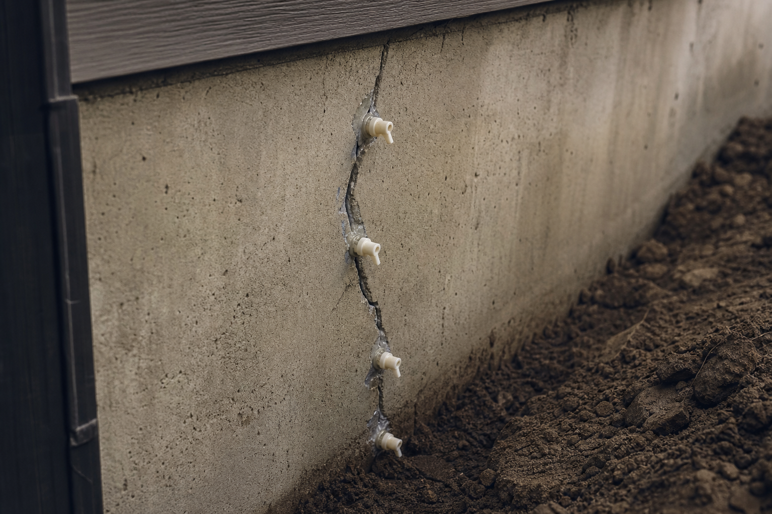 Foundation crack repair on a concrete wall